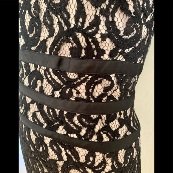 MSK Black Lace Dress Scoop Neck Little Black Dress LBD Party Size 10 - Picture 6 of 15